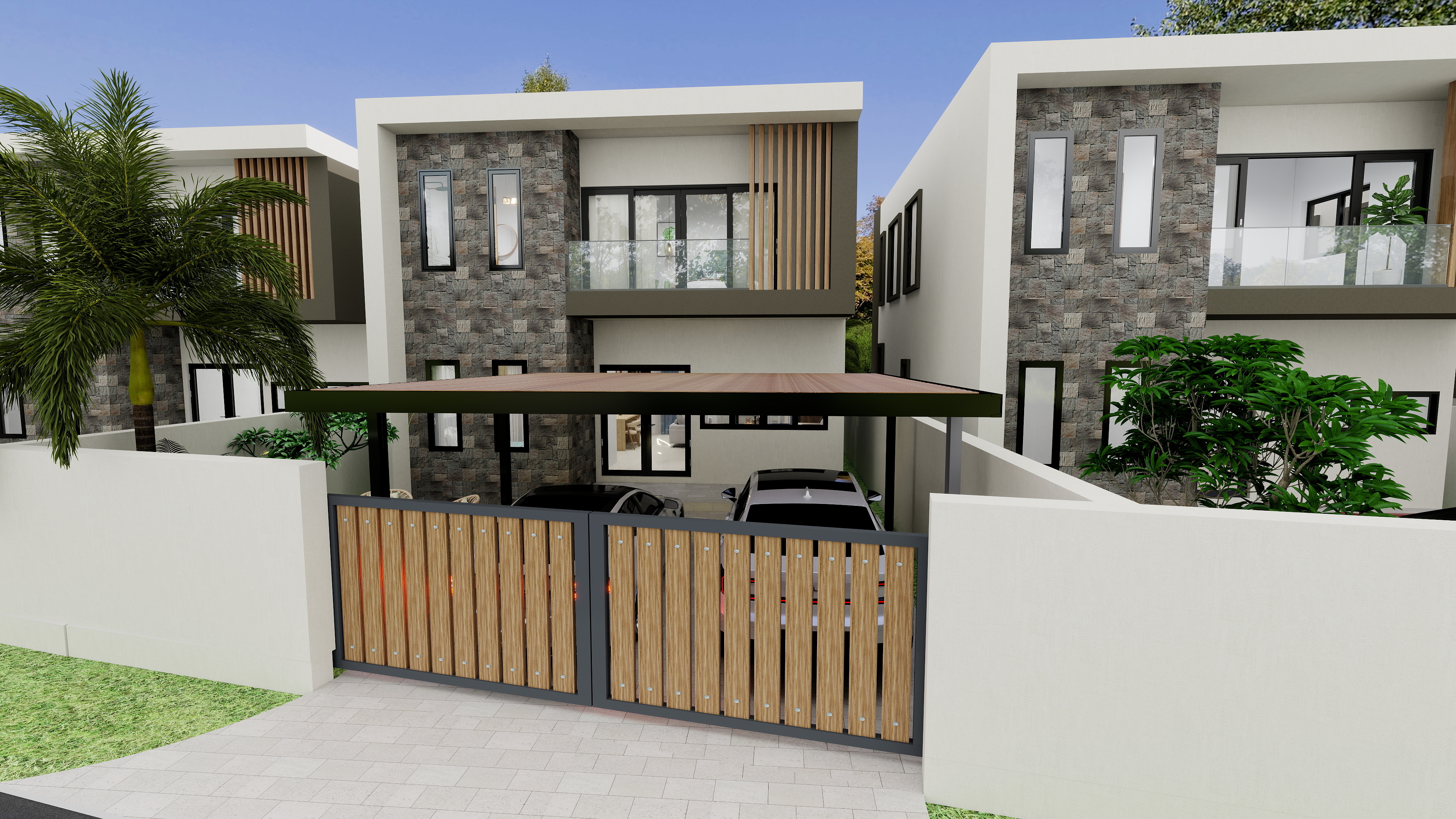 Front facade with carport